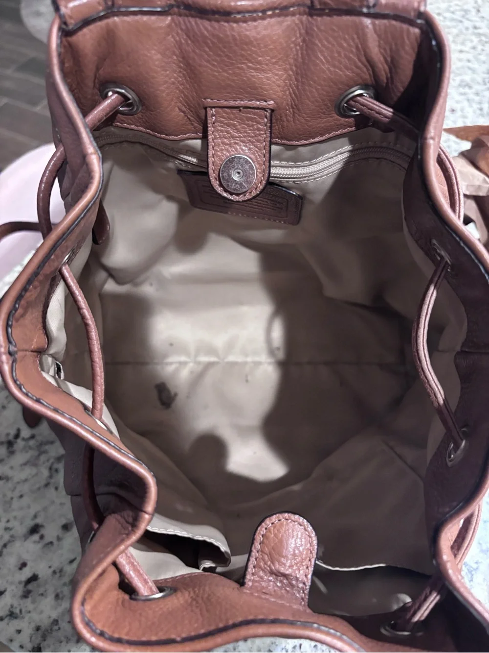 Coach Brown Pebbled Leather Drawstring Backpack